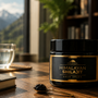 Goldseal Himalayan Shilajit Gold Jar on a wooden table with a spoon